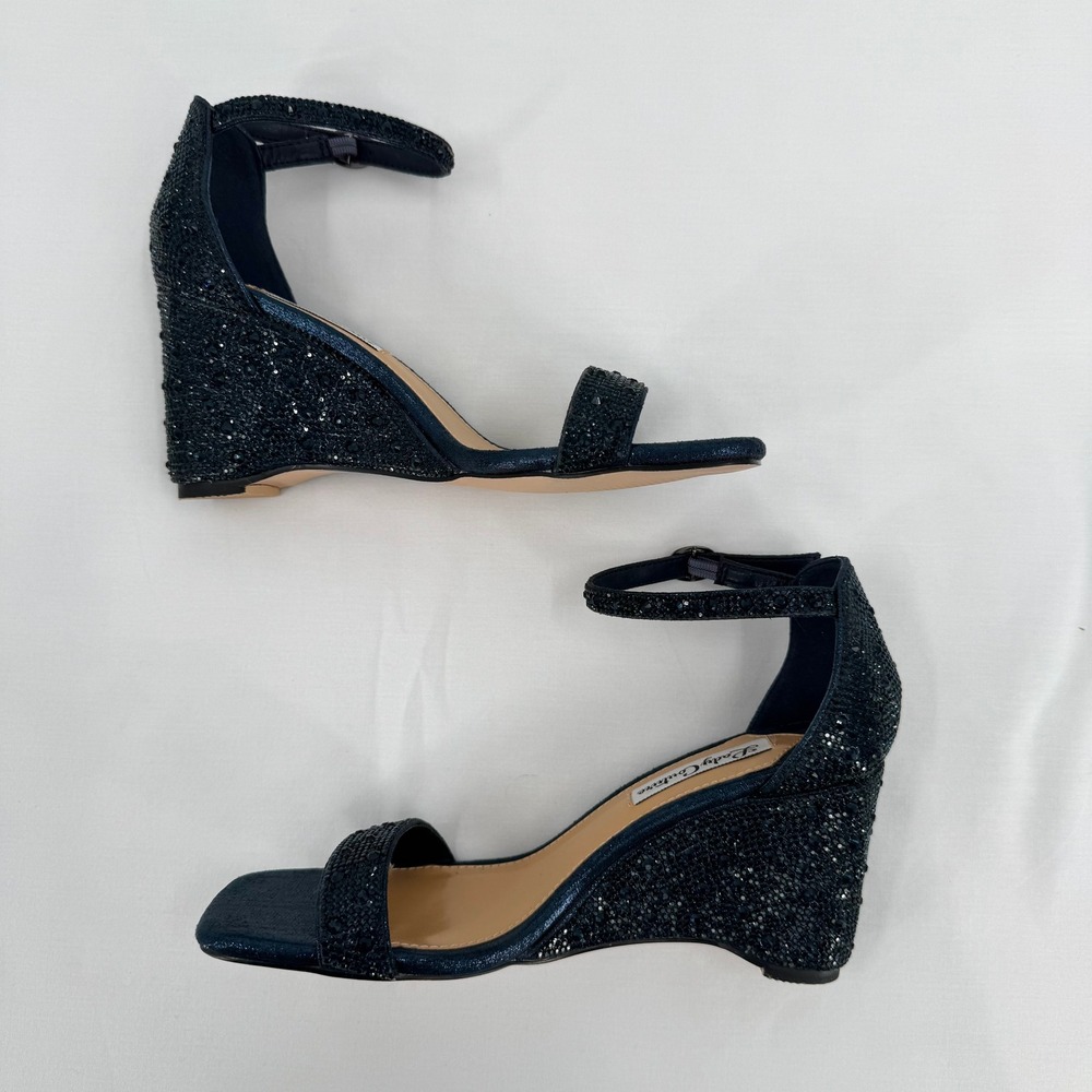 Black Beaded Ankle-Strap Wedge Sandals - Picture 3 of 16